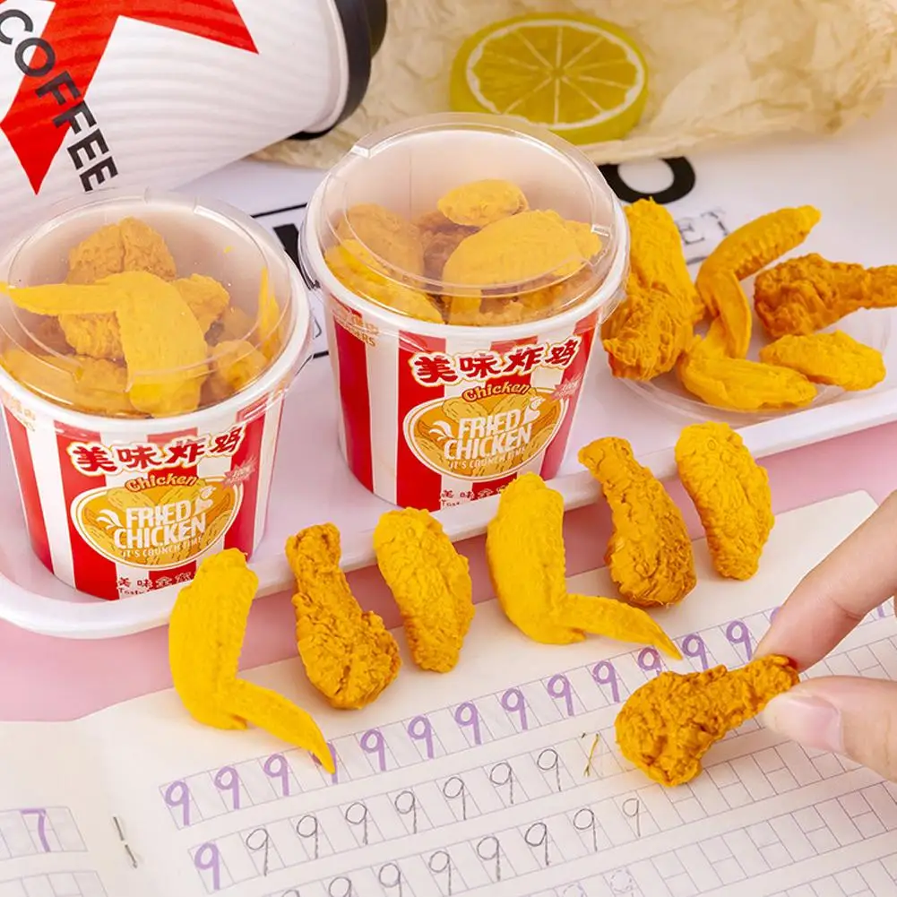 الإبداعية الدجاج المقلي مجموعة ممحاة عصا الطبل Kawaii القرطاسية للأطفال الأسرة دلو الكرتون محاكاة ممحاة #6