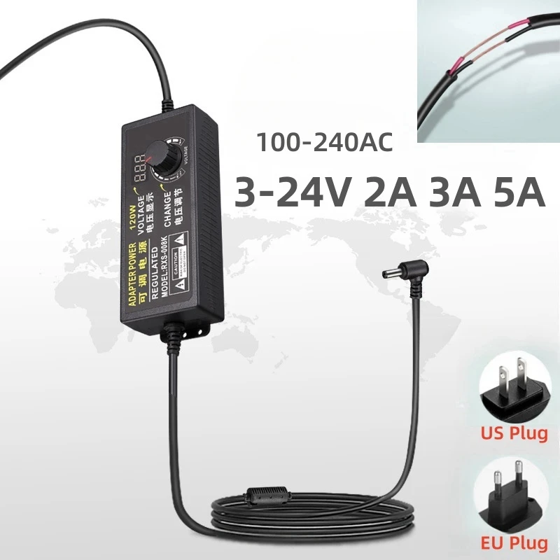 AC110V-220V To DC3V-24V 2/3/5A  Adjustable Power Supply with Display Voltage Regulated Power Dimmer Switch Lighting Transformers