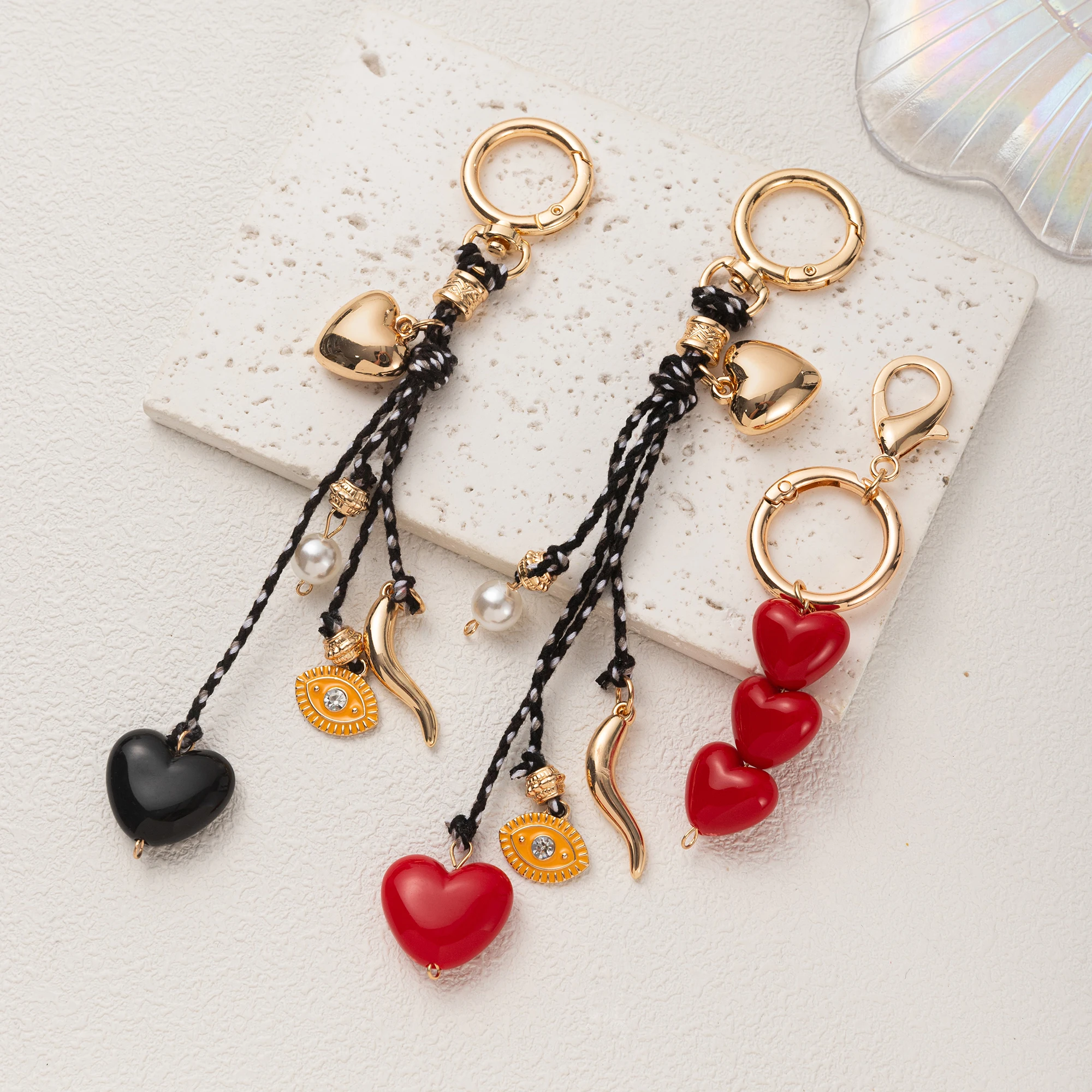 

Keychain bag accessories macaron color heart-shaped shoulder strap chain bag accessories pearl heart-shaped gold plating