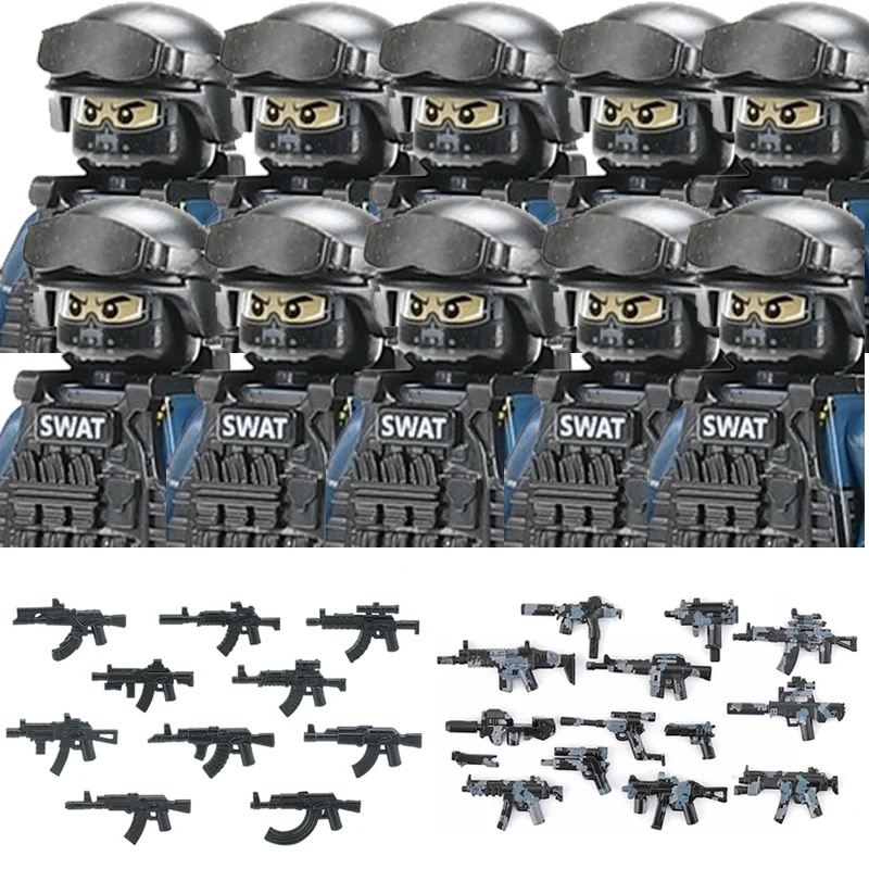 Militär Figuren Aufruf Polizei Soldat Bausteine Stadt Kommando Special Forces SWAT Waffen Weste Ziegel Kinder Spielzeug Geschenk