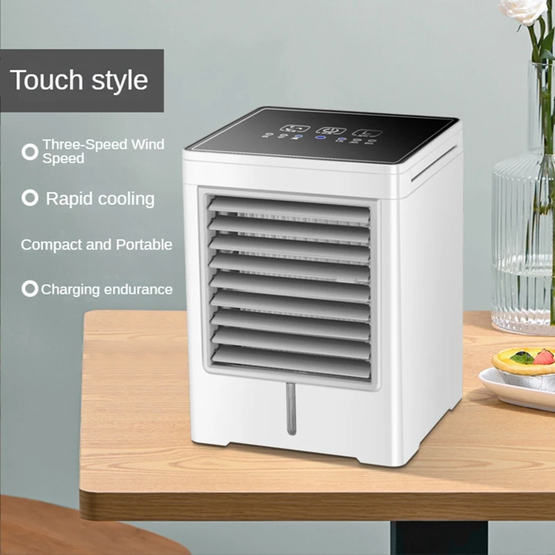 ABNM Tragbarer Klimaanlagenventilator, Verdunstungs-Mini-Luftkühler, USB-betriebener Touchscreen-Desktop-Lüfter für das Heimbüro