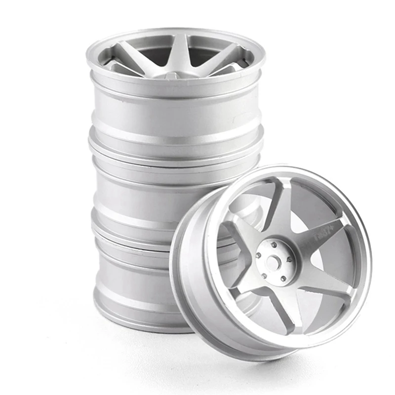 4Pcs 1/10 RC On-Road Car 52Mm Metal Wheel Rim Wheel Hubs For Tamiya Kyosho HSP HPI Sakura Traxxas Parts Accessories ,Silver