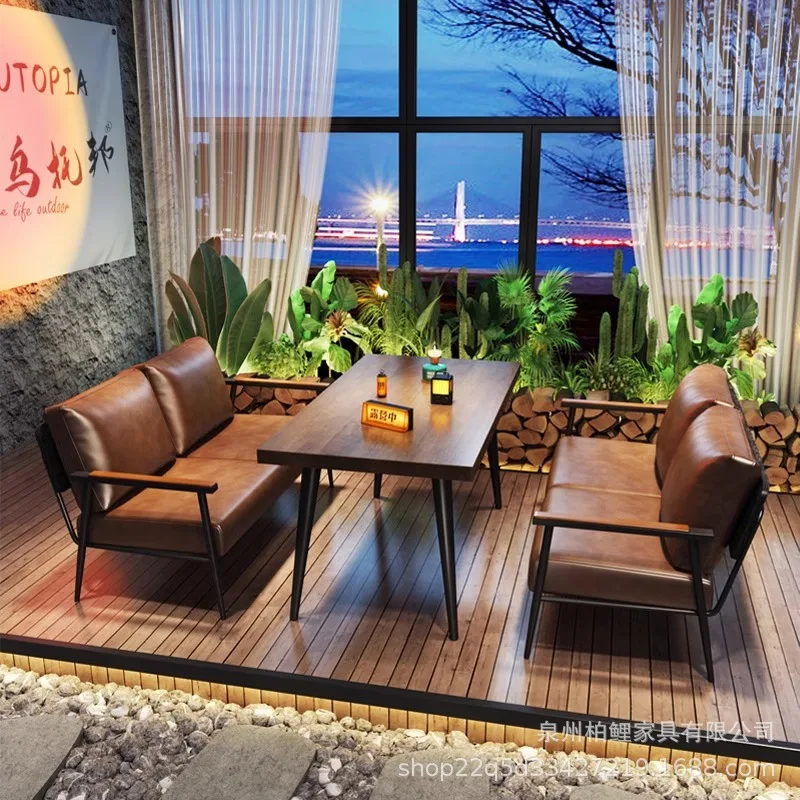 

Commercial Booth Sofa Set Camping Style, Table Chair Combination for Bar Coffee Shop Theme Restaurant Bistro Bar BBQ