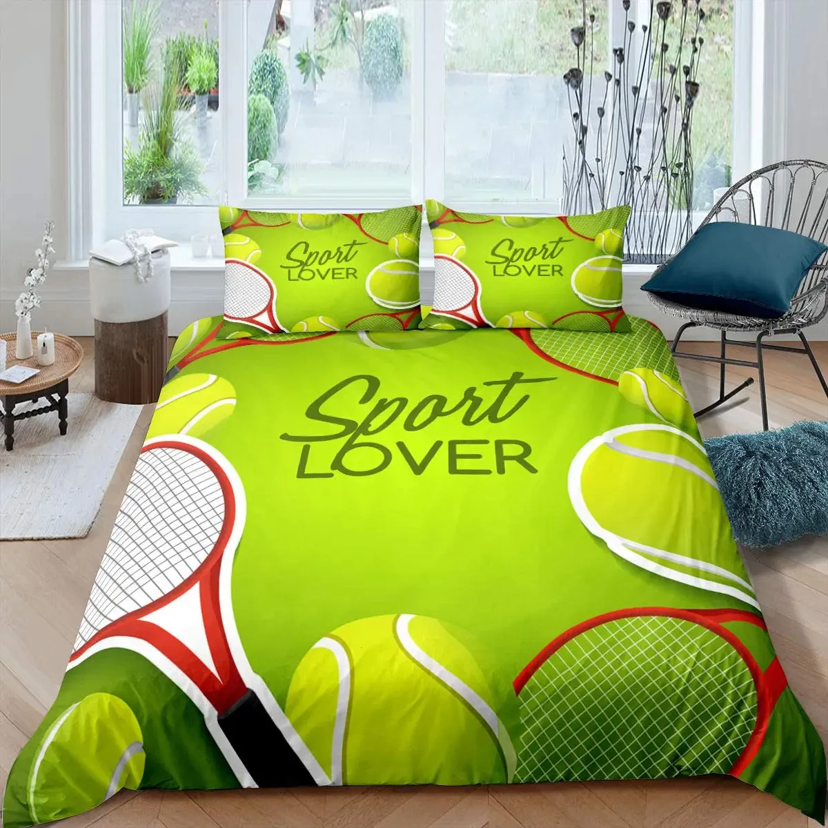 Tennis Ball Duvet Cover Set Sports Game Themed Bedding Set Twin Size for Boys Teens Adult Tennis Racket Ball Comforter Cover