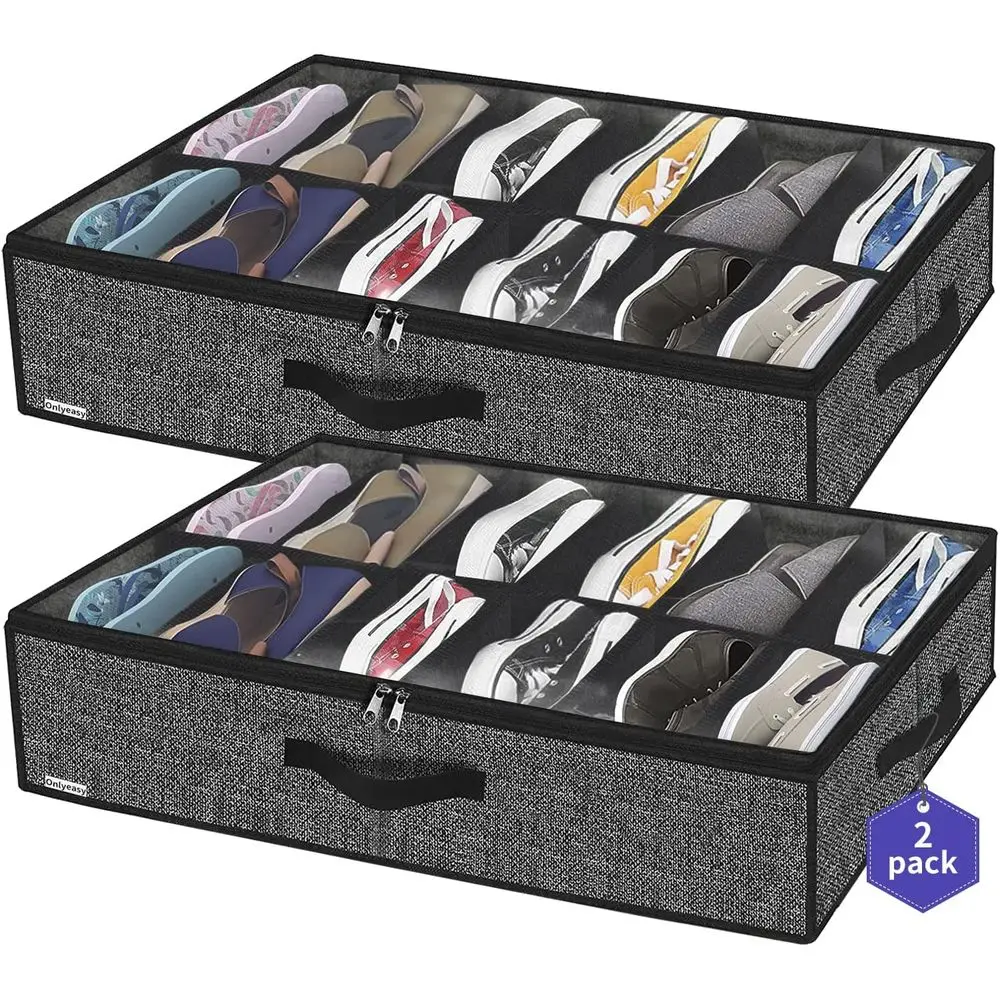 

Under Bed Shoe Storage Organizer, Set of 2, Holds 12-24 Pairs, Underbed Shoes Closet Storage Solution with Clear Window, Breatha