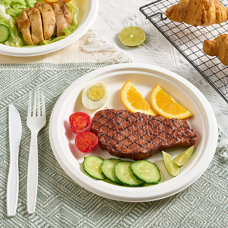 

Compostable 9-Inch Plates - Eco-Friendly, Heavy-Duty, for Parties, Events, Catering, Biodegradable & Plant-Based (Beige)