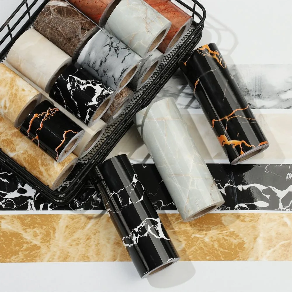 10M/Roll Home Decor Windowsill Waist Line Wallpaper Door Frame Marble Grain Wall Border Sticker PVC Self-adhesive Waveguide Line