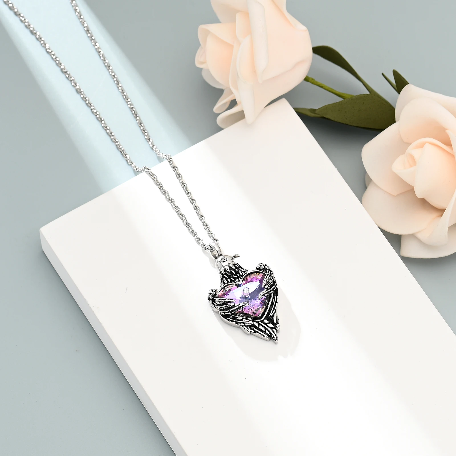 Eagle Crystal Heart Memorial Cremation Jewelry Urns For Ashes Urn Necklace Customize Vintage Stainless Steel Keepsake
