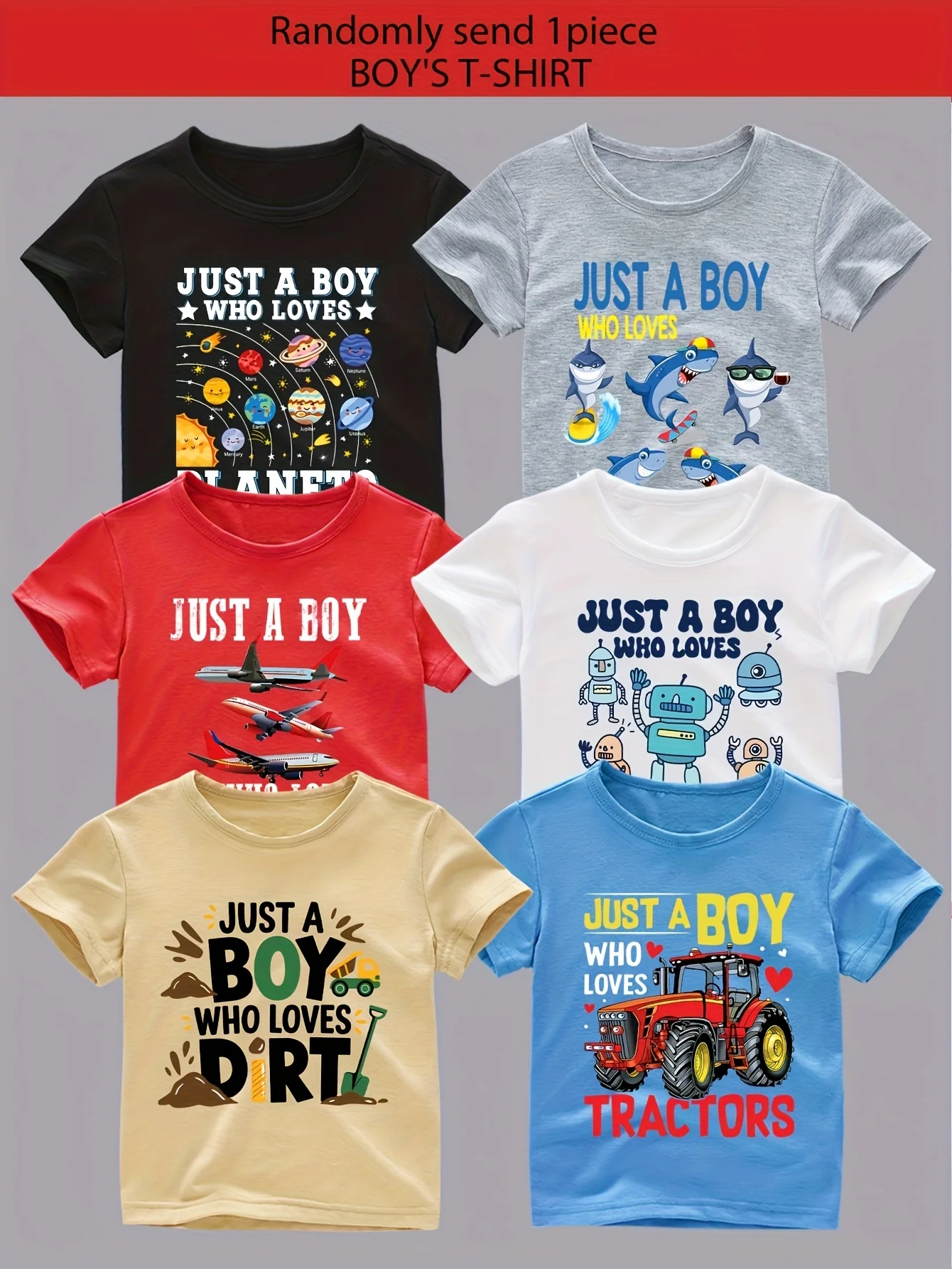 Boys Letter Print T-Shirt, Fashion Casual Basic Top, Kids Daily Wear Tee, 6 Random Colors, 1 Piece Random Shipped