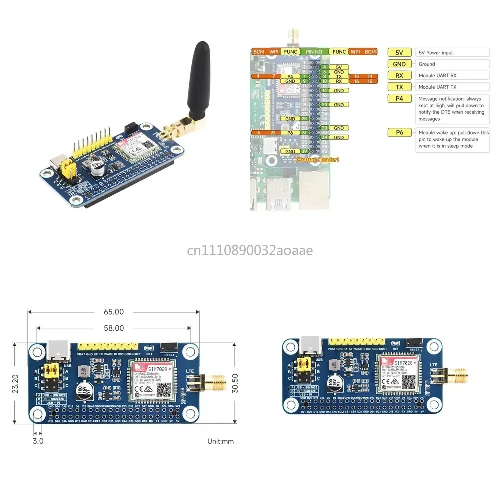 NB-IoT Expansion Board SIM7028 Module Support global band NB-IoT communication 40PIN GPIO interface with GSM antenna