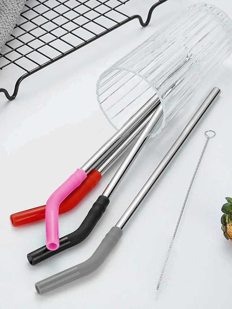 

4Pcs Stainless Steel Straw with Silicone Tip Straw Brush Stainless Steel Drinking Straw with Covers for Stanley 40oz Tumbler