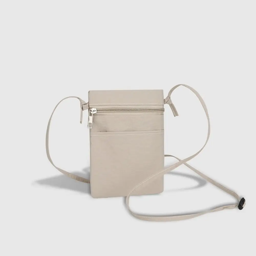 Minimalist Portable Cell Phone Bag Nylon Fabric Lightweight Shoulder Bag Thin Strap Solid Color Phone Purse for Men and Women