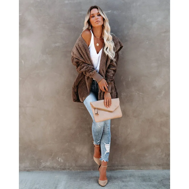 

Женская элегантная повседневная свободная однотонная плюшевая куртка, осенняя популярная удобная модная верхняя одежда Wish