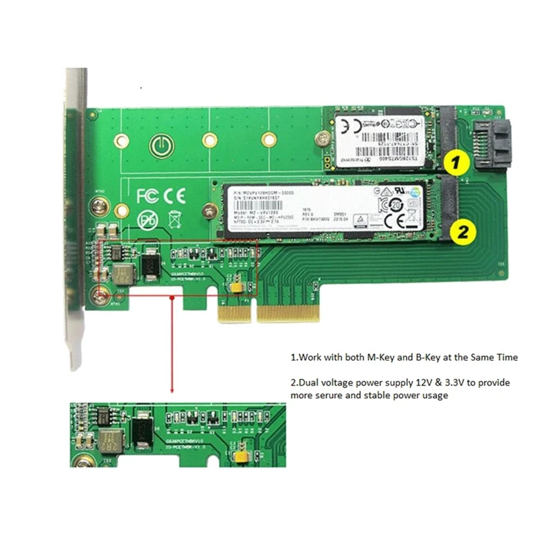PCIE4.0 a 2 porte M.2 (chiave B/M) scheda adattatore protocollo NVME/SATA per alimentazione a doppia tensione Ssd 22110 2280 2260 2242 2230