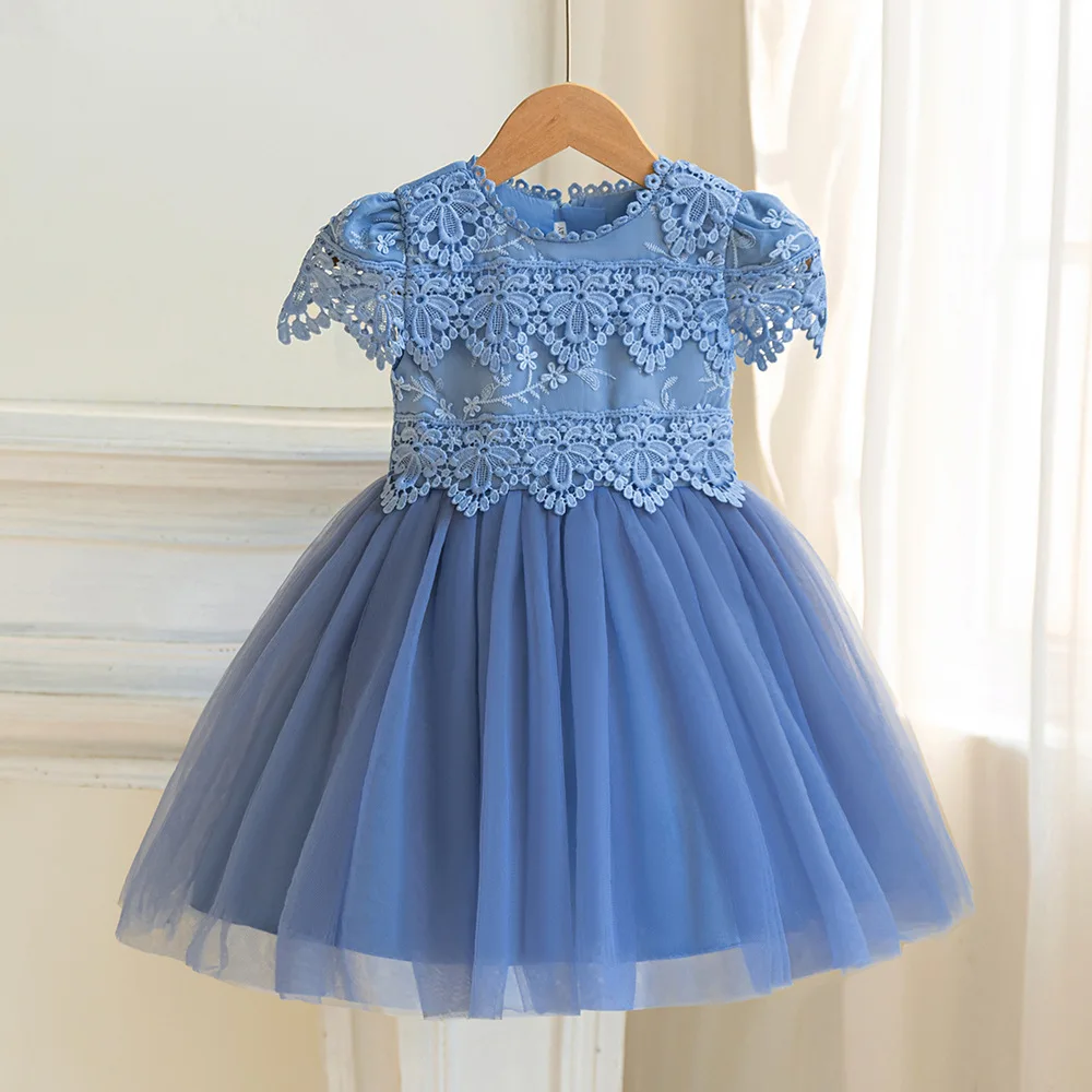 

Кружевное платье принцессы с короткими рукавами и вышивкой для девочек-цветочниц для детей, пышное платье для дня рождения, свадебной церемонии, выпускного вечера