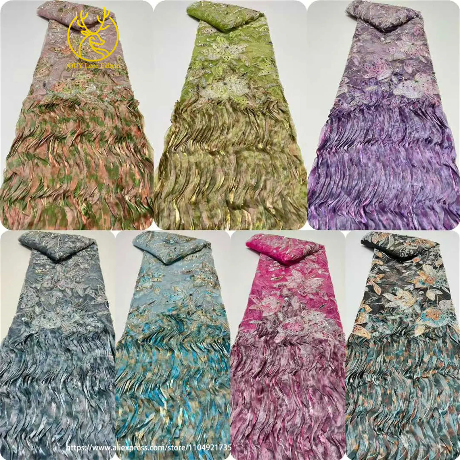 Afrikanischer nigerianischer Bräutigam-Pailletten-Spitzenstoff mit schweren Perlen, 2025, High-End-Luxus, französische 3D-Stickerei, Hochzeit, Party, Spitzenstoffe