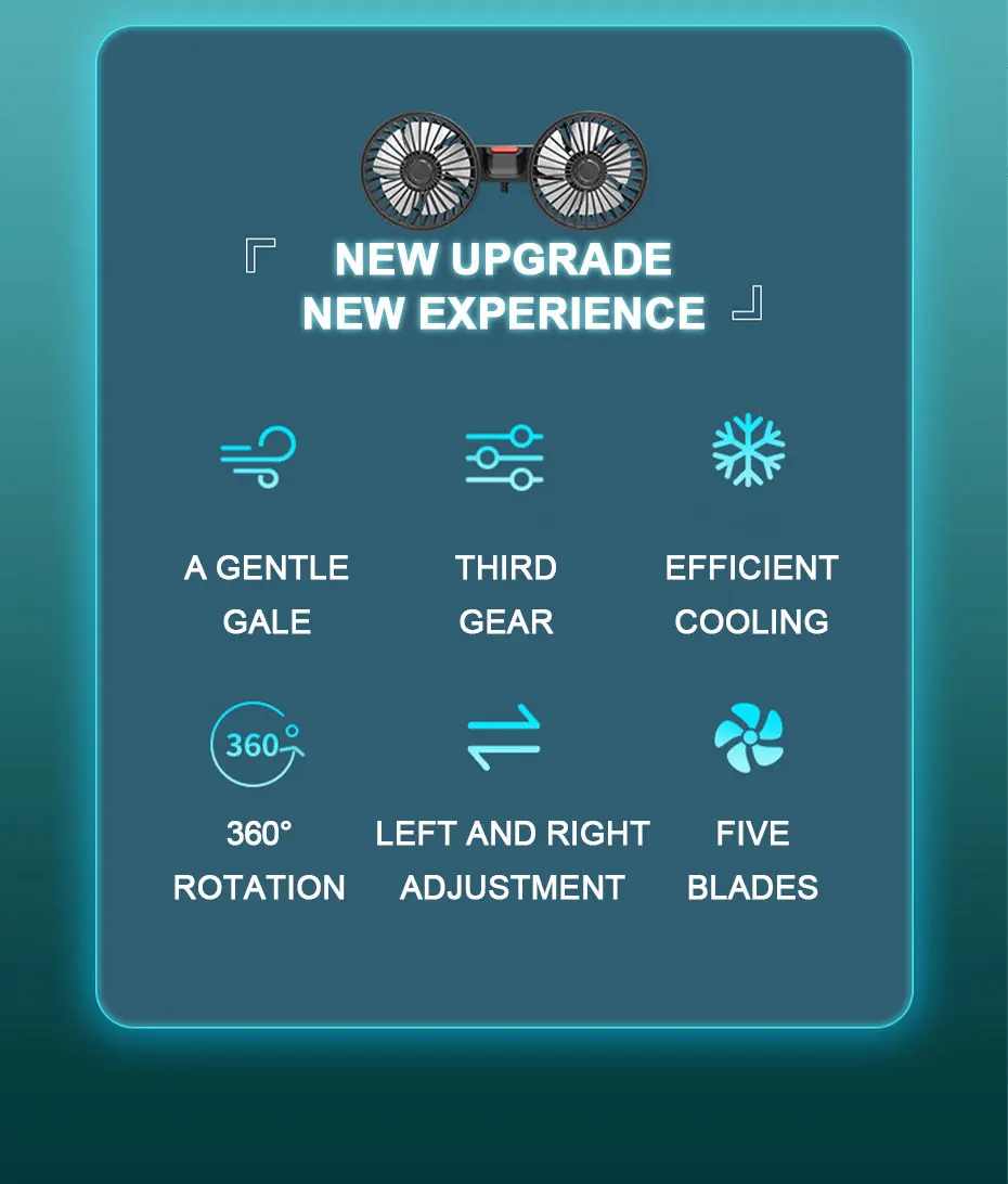 3-speed Car Seat Back Cooling Fan USB Charge Dual Head Fan 360 Degree Rotation Neck Cooler for Summer Car Accessories