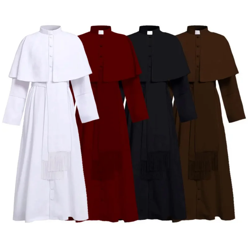 

Cosplay legend Clergy Robe Cassock with Cincture Medieval Clergyman Vestments Roman Priest Robe Cassock Costume for Men Witch