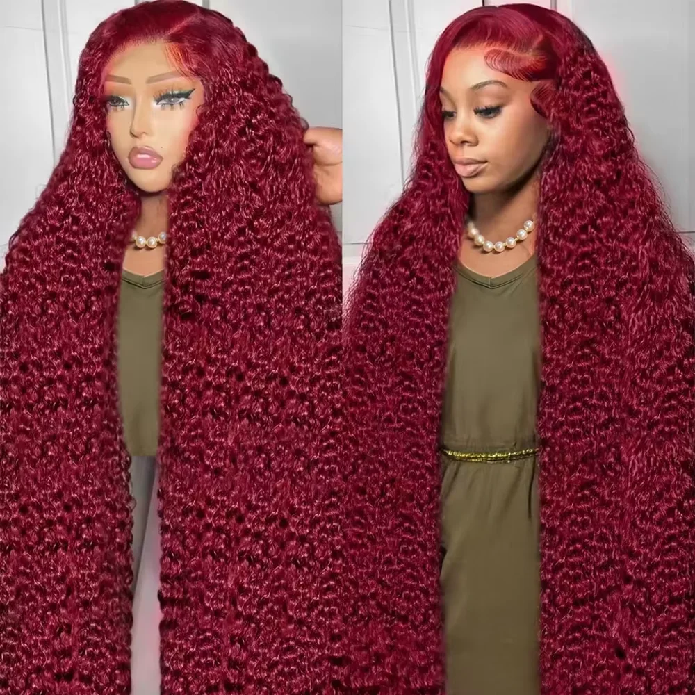

200 Density 46 Inch 99J Burgundy Deep Wave 13x6 HD Lace Front Wigs Red Colored Curly 13x4 Lace Frontal Human Hair Wigs For Women