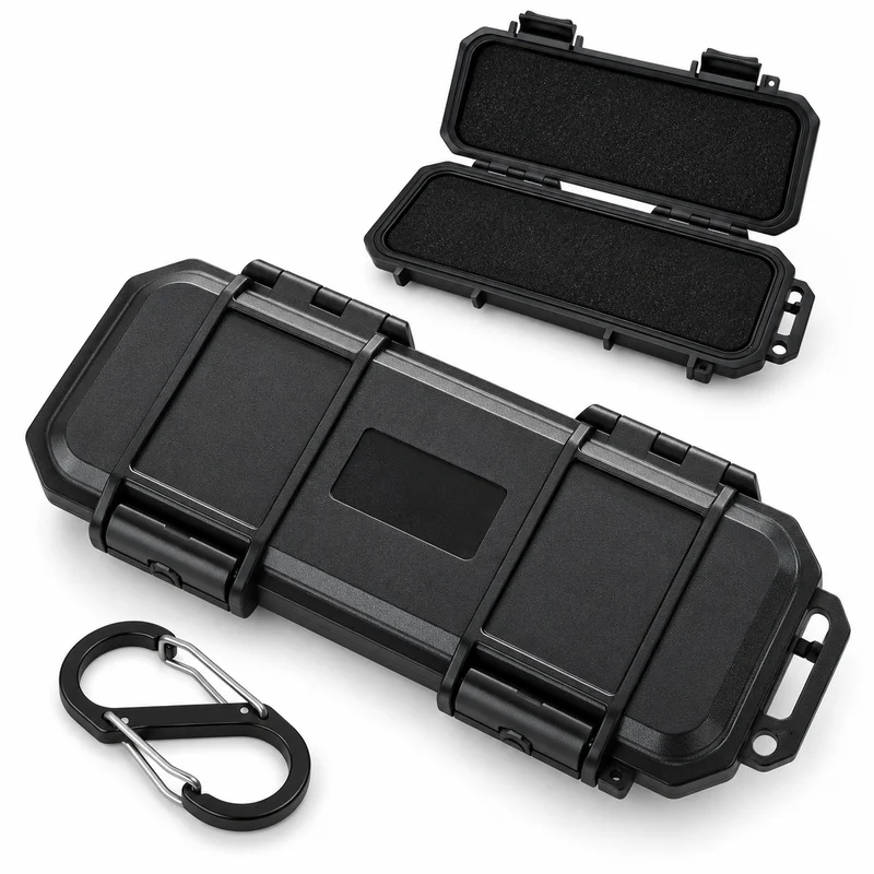 Waterproof EDC Hard Case ABS Tool Storage Box With Foam Insert S-Biner Clip For Camping Hiking Outdoor Gear