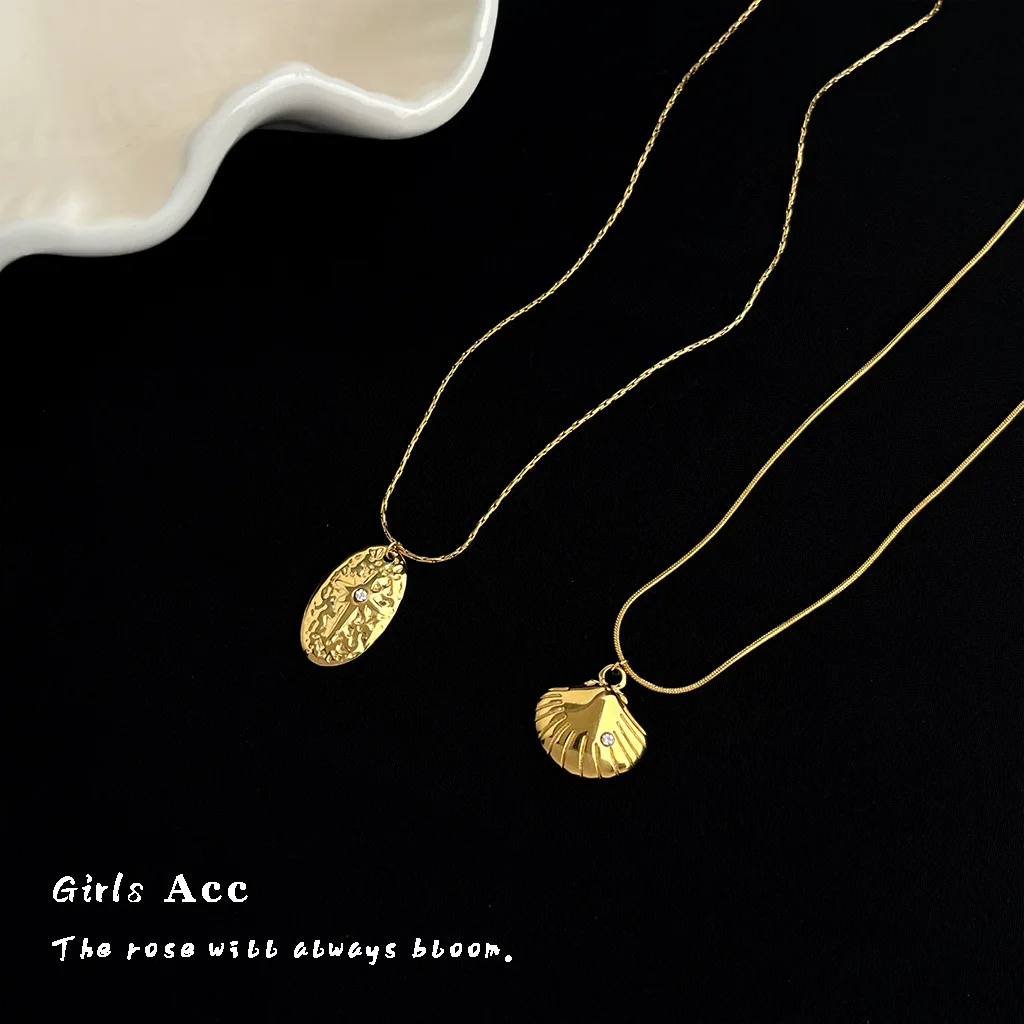 

18K Gold Plated French Retro Geometric Shell Chains Necklace High Color Retention Clavicle Chain Fashionable Women Jewelry Gift
