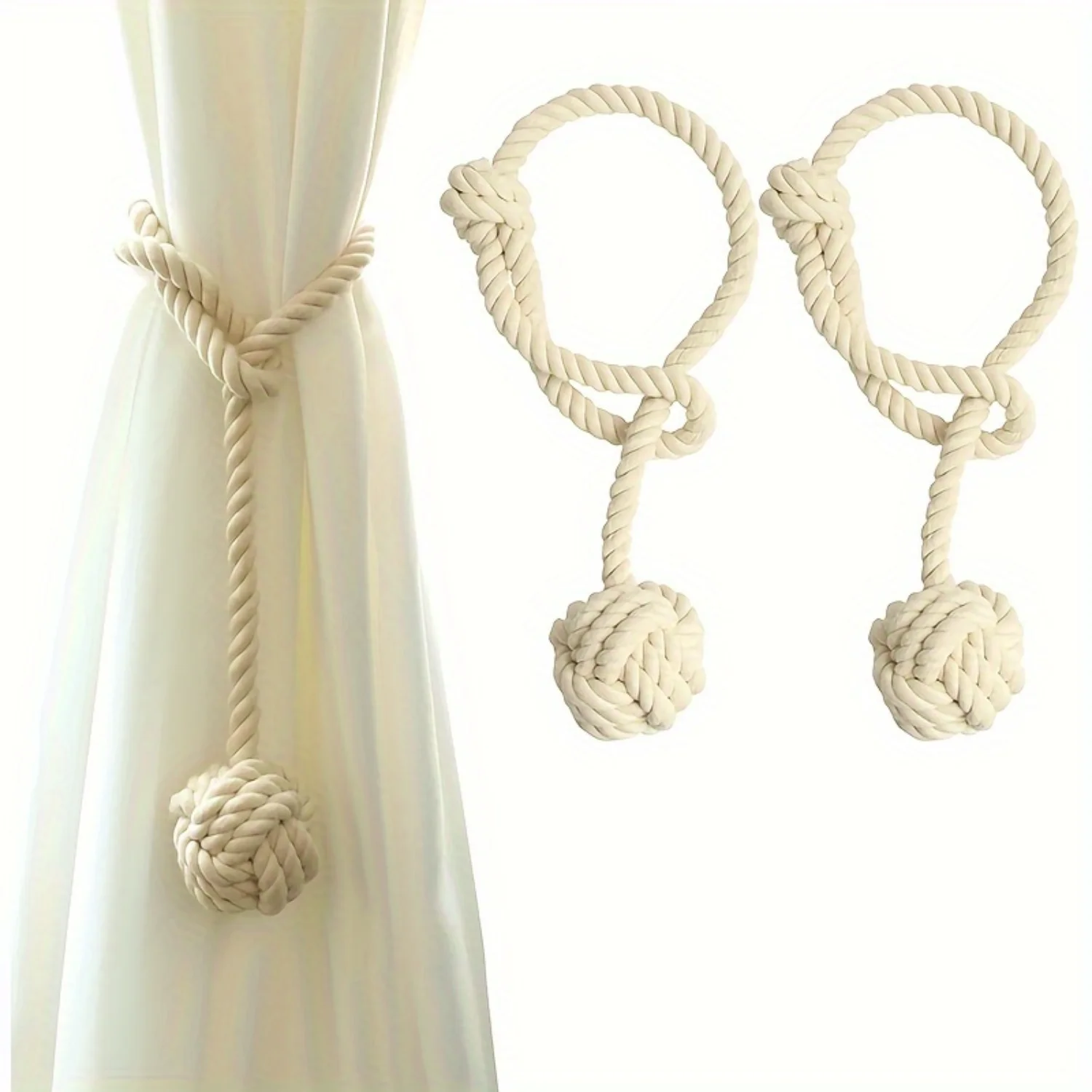 2pcs Cotton Rope Window Drapery Holdbacks with Vintage Knot Ball Design