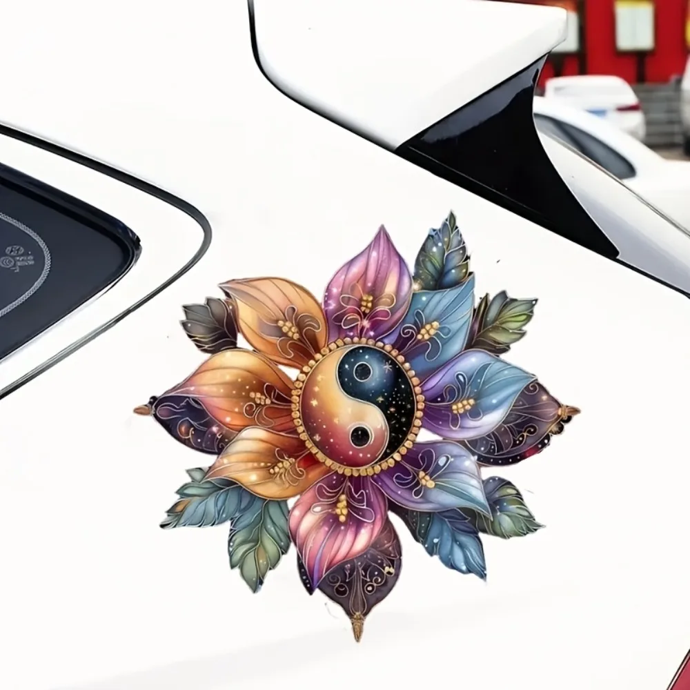 Yin Yang Mandala Floral Premium Vinyl Stickers / Motorcycle/ Water Cup Enhanced Smooth Scratc Cool Car Laptop Window view 2