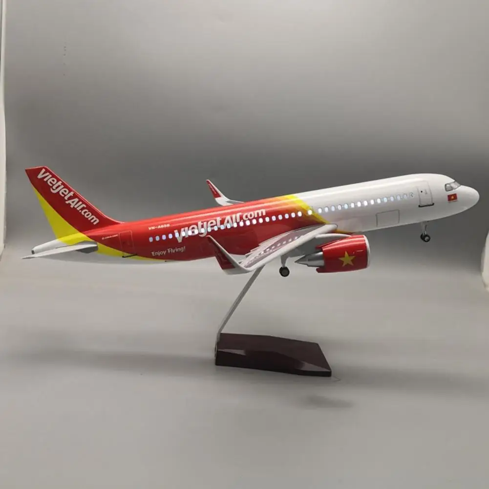 

Plane Model 1: 80 Scale Vietjet A320 Airways Airplane 47cm Diecast Resin Assemble Aircraft With Light & Base Toys For Boys Gifts