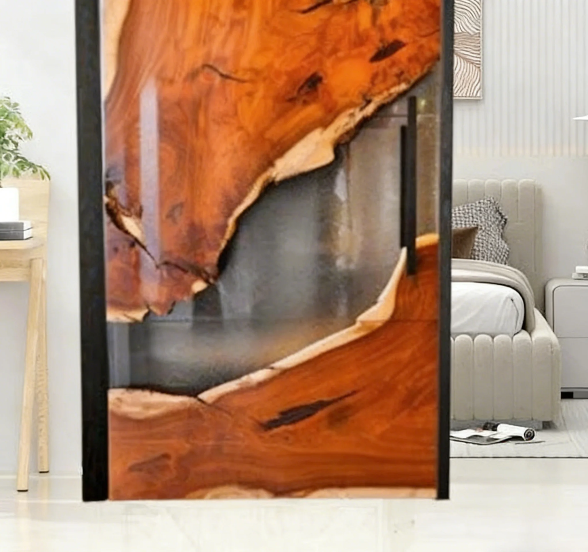 Live Edge Solid Wood Sliding Door for Modern Interiors Handmade Walnut Epoxy Resin River Barn Door