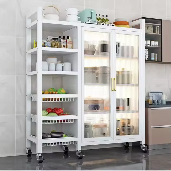 

Modern Multi-Functional 4-6 Layer Metal Tableware Cabinets Double Door Microwave Storage Racks Kitchen Islands Carts-Factoryprom