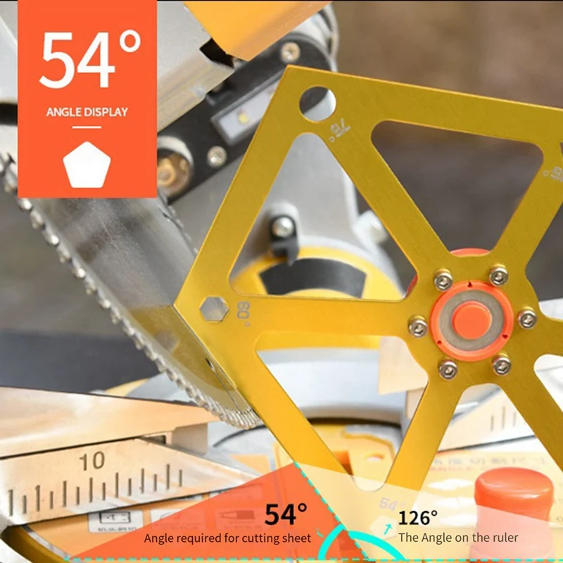 多機能六角形定規,切断機,テーブルソー,角度調整ツール,金とオレンジ,1個