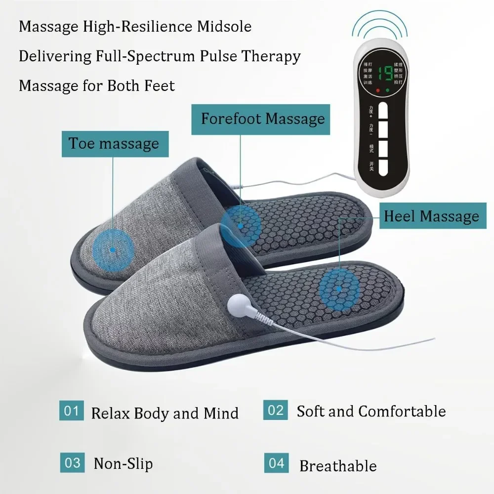 Electric Pulse Massage Slippers EMS Foot Massager Microcurrent Physiotherapy Remote Control Anti Slip Home Indoor Shoes