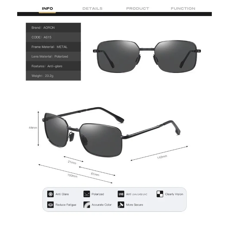 Polarisierte Faltbare Sonnenbrille für Herren Tag- und Nachtfahrten Dual-Use Quadratische Farbwechselnde Fahrbrille – Detail 8