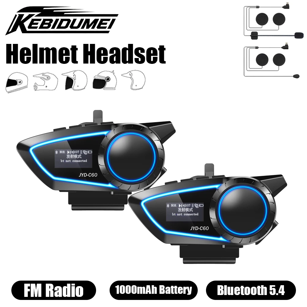 

KEBIDUMEI C60 1/2pc Helmet Headset Bluetooth Earphone Waterproof Music Player Wireless FM Radio Headphone Motorcycle Accessories
