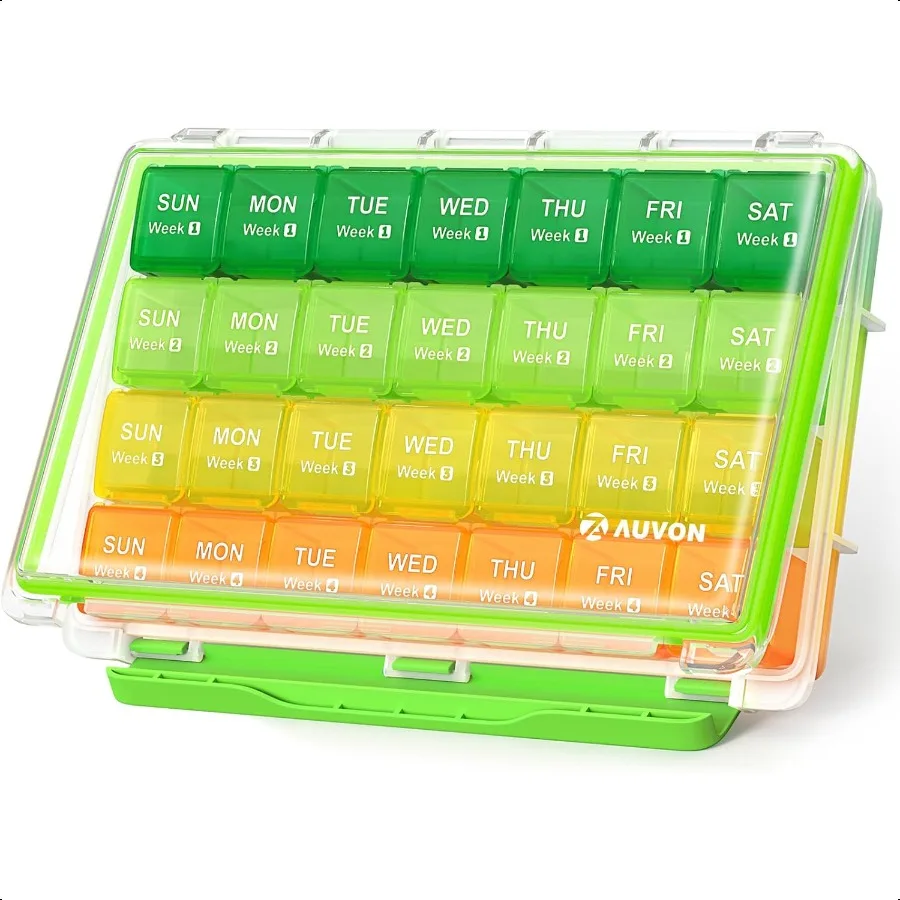 

Monthly Pill Organizer Moistureproof Large 28 Days Pill Case with Removable 4 Weeks Pill Box Rows TravelFriendly Pill Container