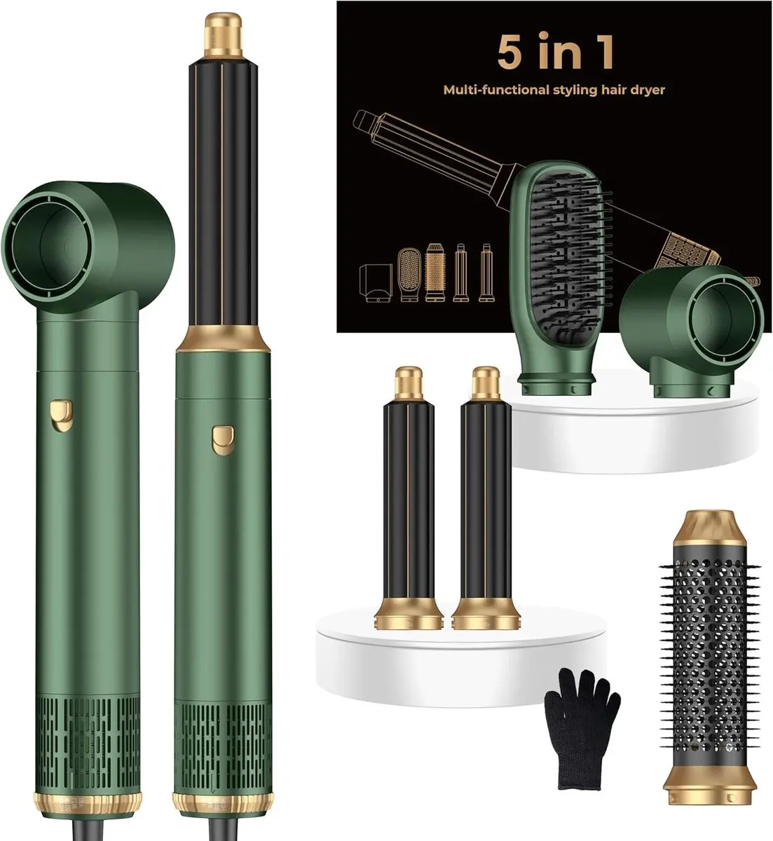 Ukliss 638 Green 1000W Negative Ion Three-Speed Wind Hair Straightening Curling Comb Professional Salon Grade Hair Styling Tool