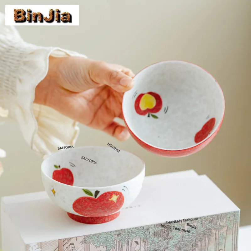 135ml Hand Painted Apple Teacup Retro Tea Bowl Tea Cup Set Tea-tasting Personal Cup Jianzhan Master Cups Tableware Collection