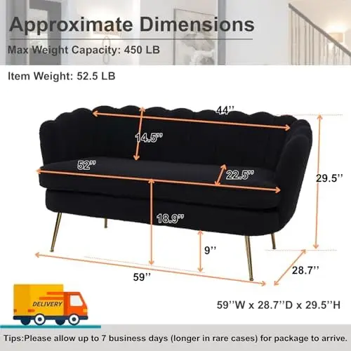 59'' Loveseat Sofa, Modern Sherpa Boucle Sofa with Golden Legs, Comfy Upholstered Shell Accent 2-Seater Couch for