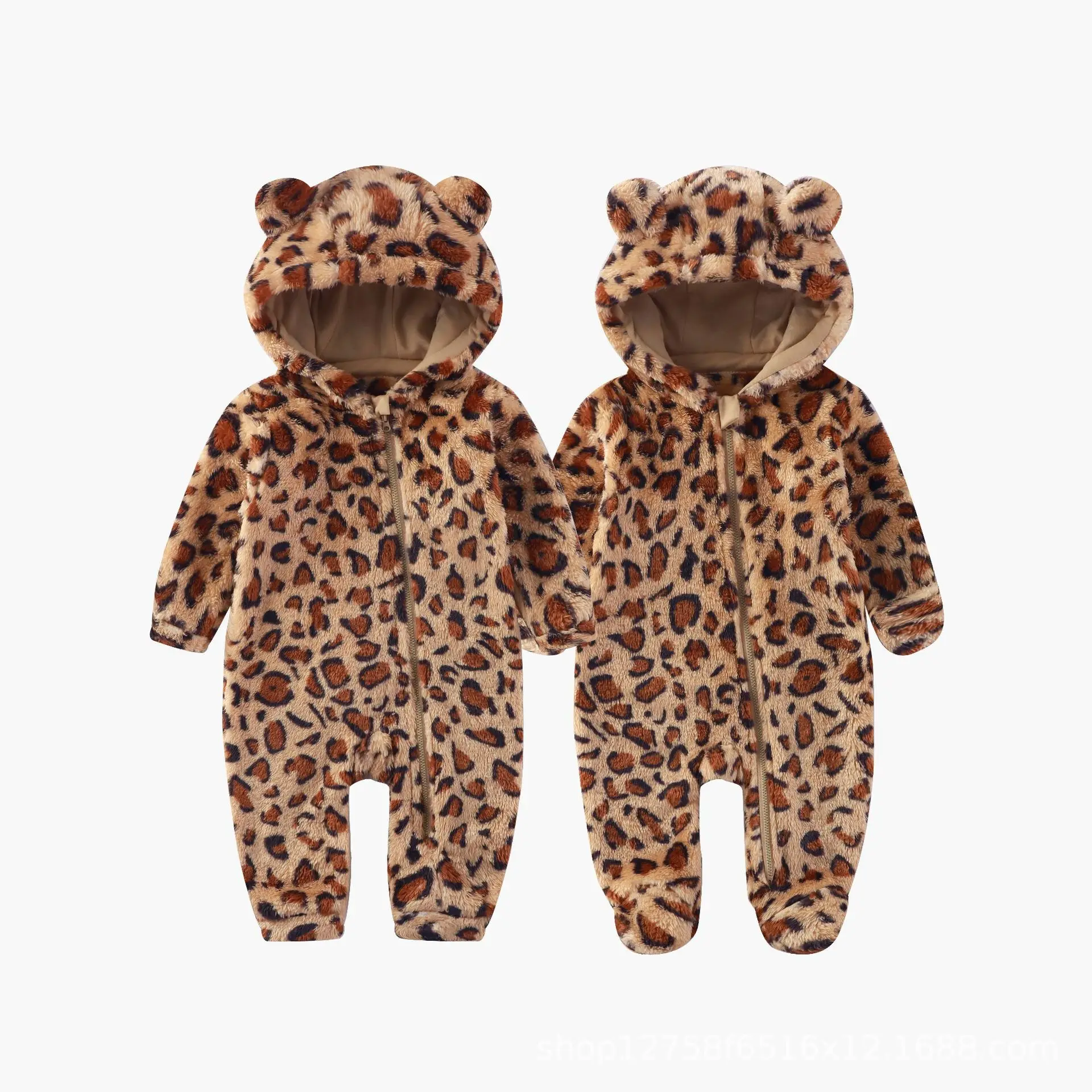 Baby Rompers Autumn Winter Clothes with Leopard Print for Boys and Girls Super Cute Plush Crawling Clothes Warm Clothes