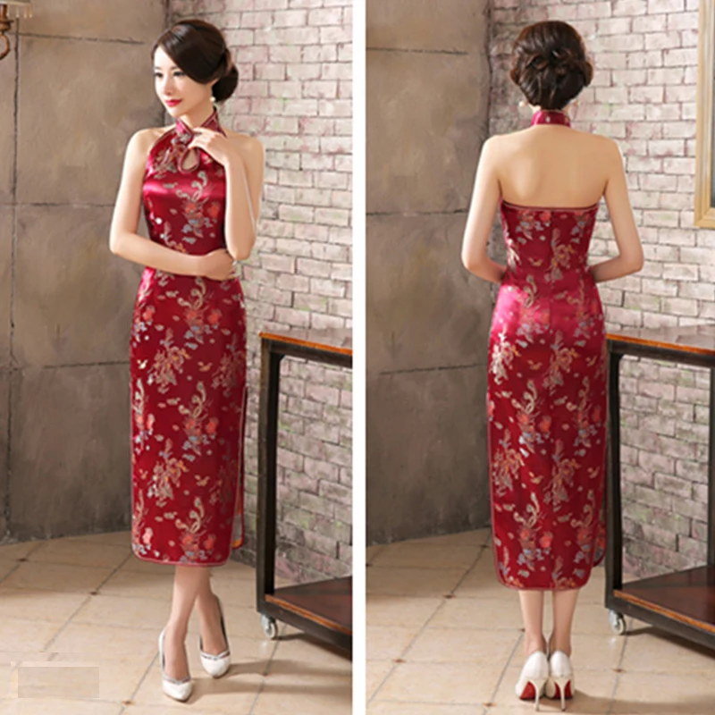 Pink Printed Slim Cheongsam Temperament Backless Evening Party Dress Plus Size 3XL Chinese Traditional Vestidos Novelty Qipao