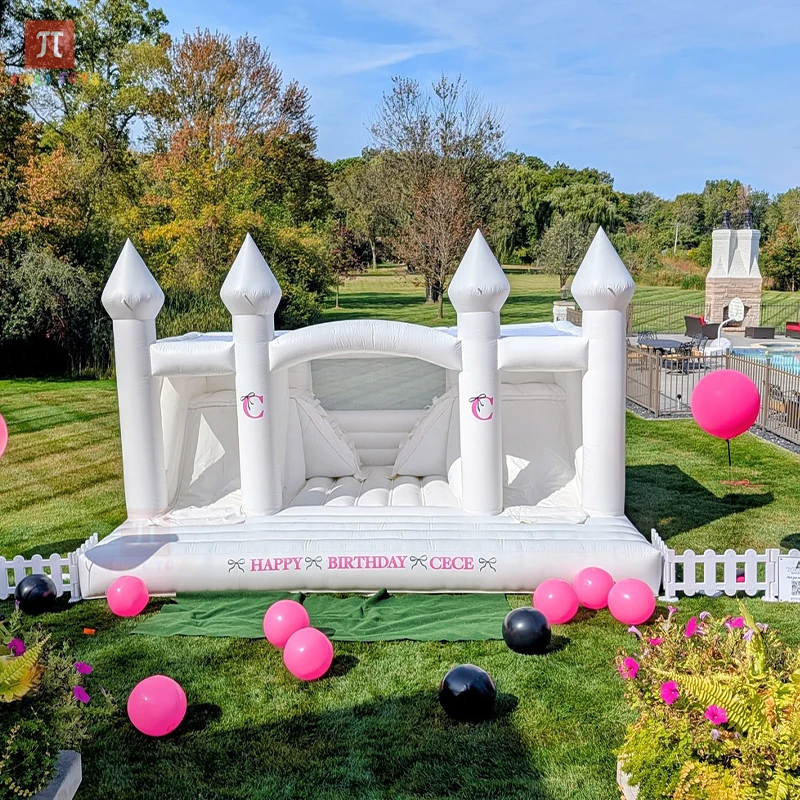 

Kids White Dual lane Slide PVC Inflatable White Bounce House Outdoor Jumping Bouncy Castle Bouncer For Birthday Wedding Party