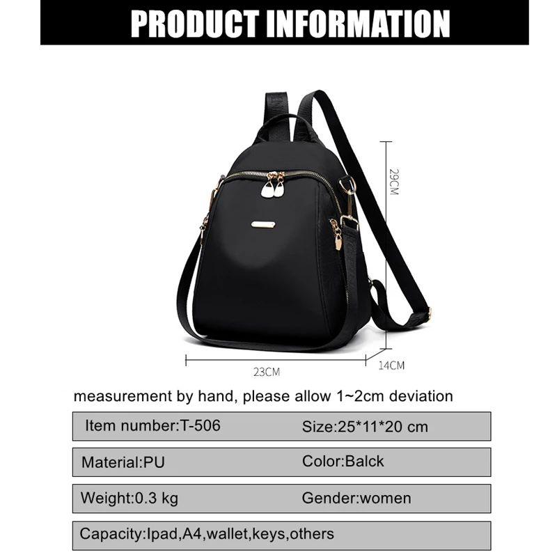 Mochila impermeable de alta capacidad para mujer, morral escolar para ordenador portátil, de viaje, color negro