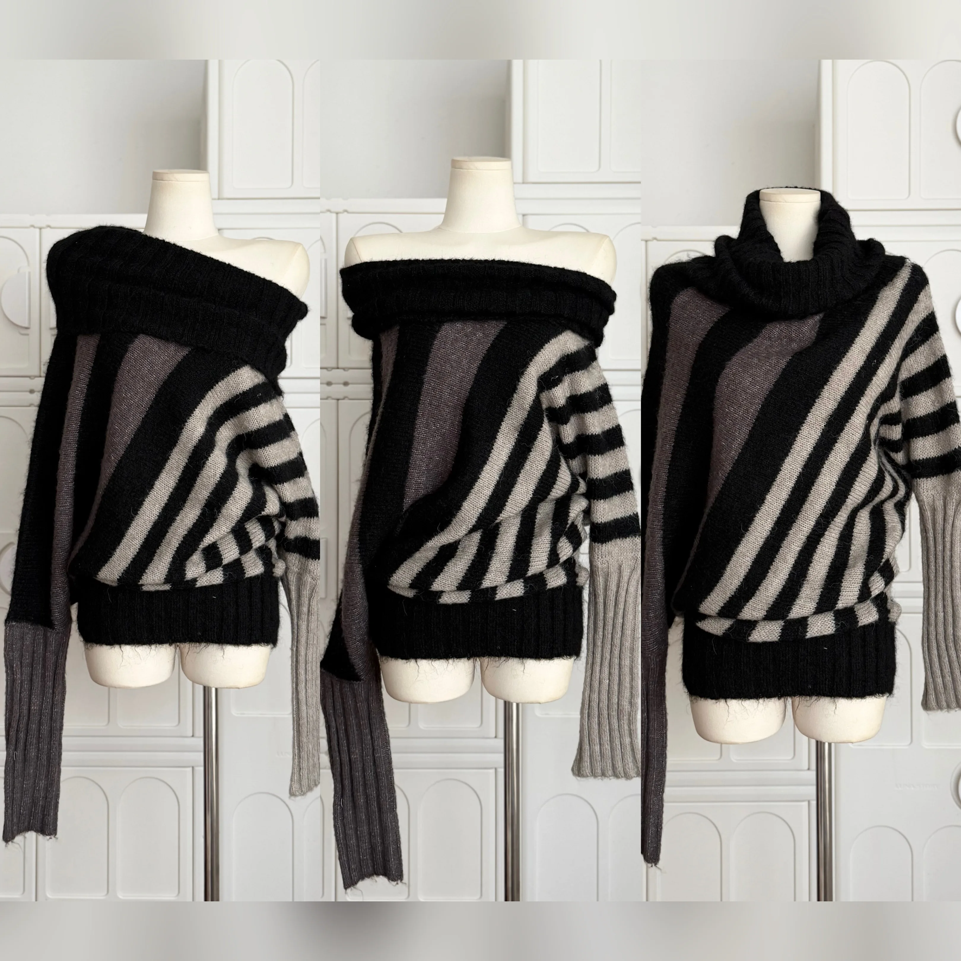 

Осень-зима женский свитер с длинными рукавами вязаный универсальный лоскутный полосатый шерстяной пуловер с высоким воротником женские топы F205