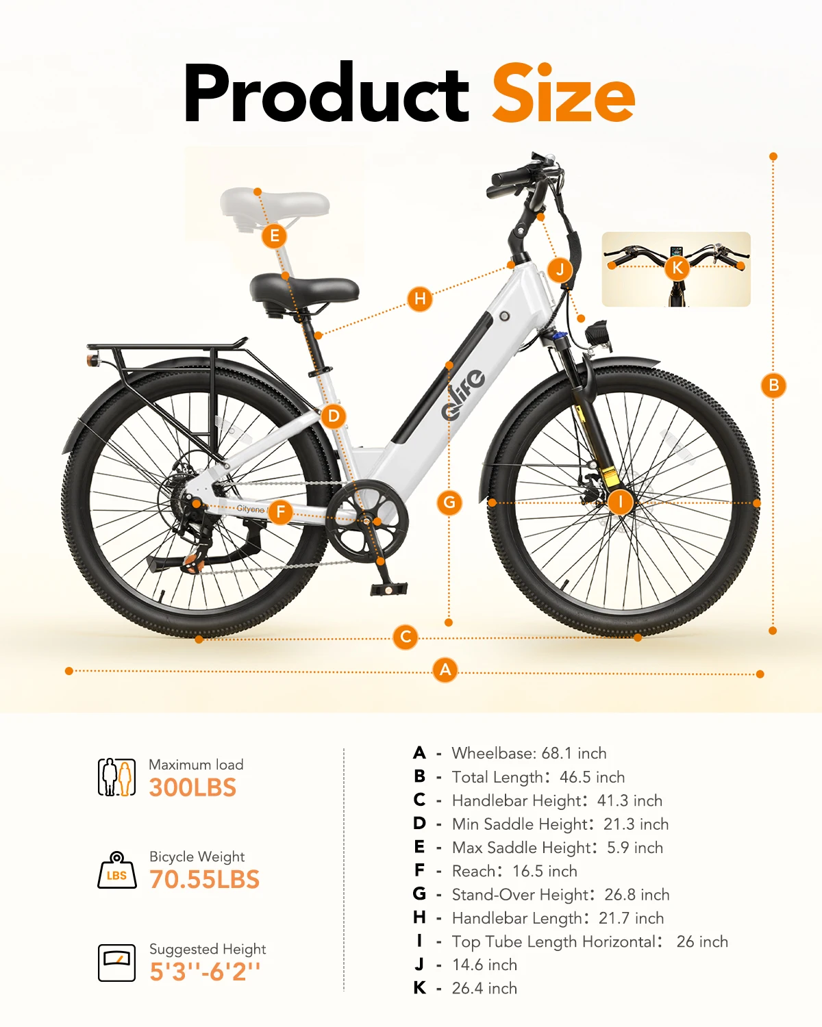 Qlife Cityone Plus St Electric Bike for Adult, Peak 1500W Motor 48V 15Ah Battery, 28MPH 80 Miles, 26“ Step-Thru Electric Bicycle, 7-Speed Commute E-Bike view 7