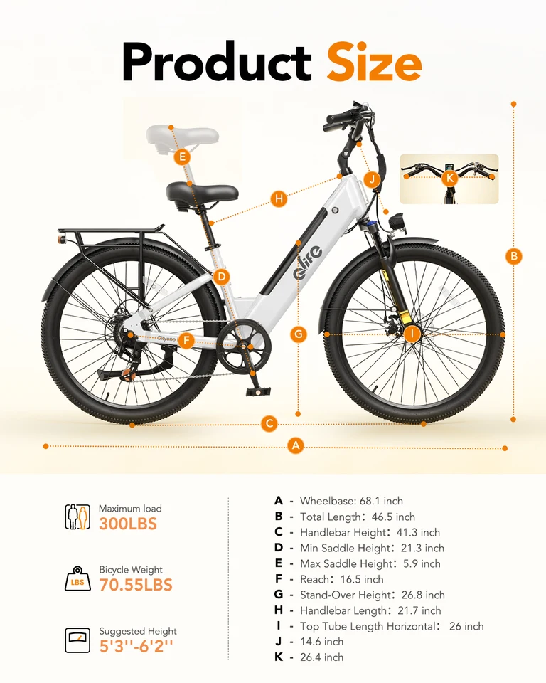 Qlife Cityone Plus St Electric Bike for Adult, Peak 1500W Motor 48V 15Ah Battery, 28MPH 80 Miles, 26“ Step-Thru Electric Bicycle, 7-Speed Commute E-Bike image 15