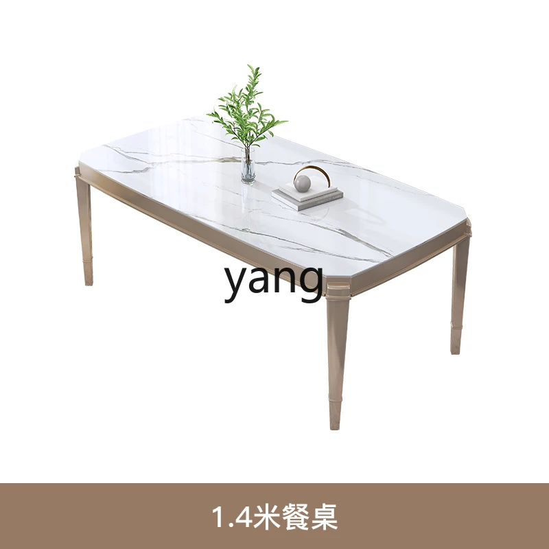 Yjq Light Luxury Stone Plate Dining Tables and Chairs Set Modern Simple Rectangular High-End Elegant Solid Wood Dining Table