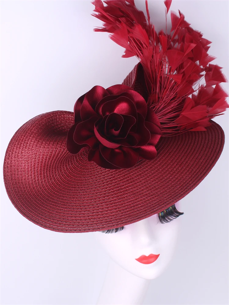 الخزامى كبير الفاسناتور زهرة قبعة النساء الزفاف أغطية الرأس الكنيسة مناسبة خوذة السيدات قبعات الشاي حفلة الحدث صندوق حبوب منع الحمل قبعة