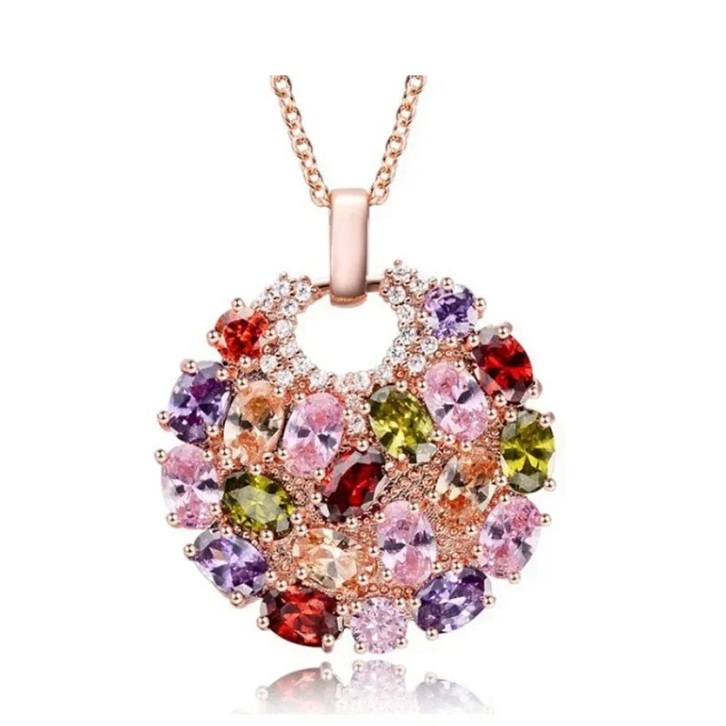 New Original Fashion Jewelry Crystal from Austrian Mona Lisa Colored Zircon Pendant Round Flower Moon Necklace