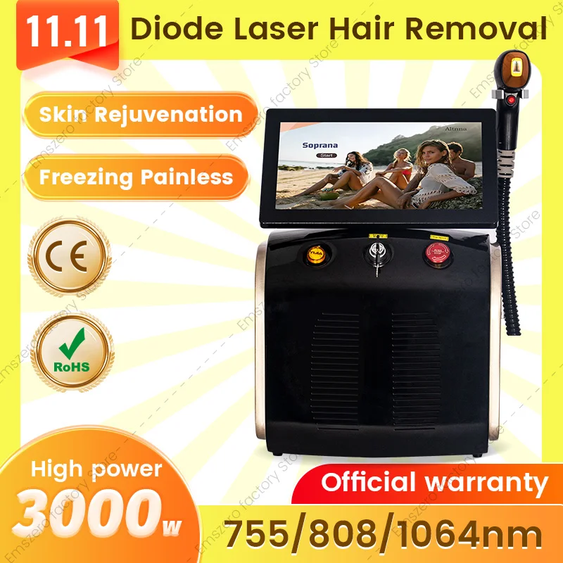 2025 Newest 755nm 808nm1064nm Diode Hair Removal Machine 3000W Ice Titanium Platinum Painless Permanent Alexandrite Epilator