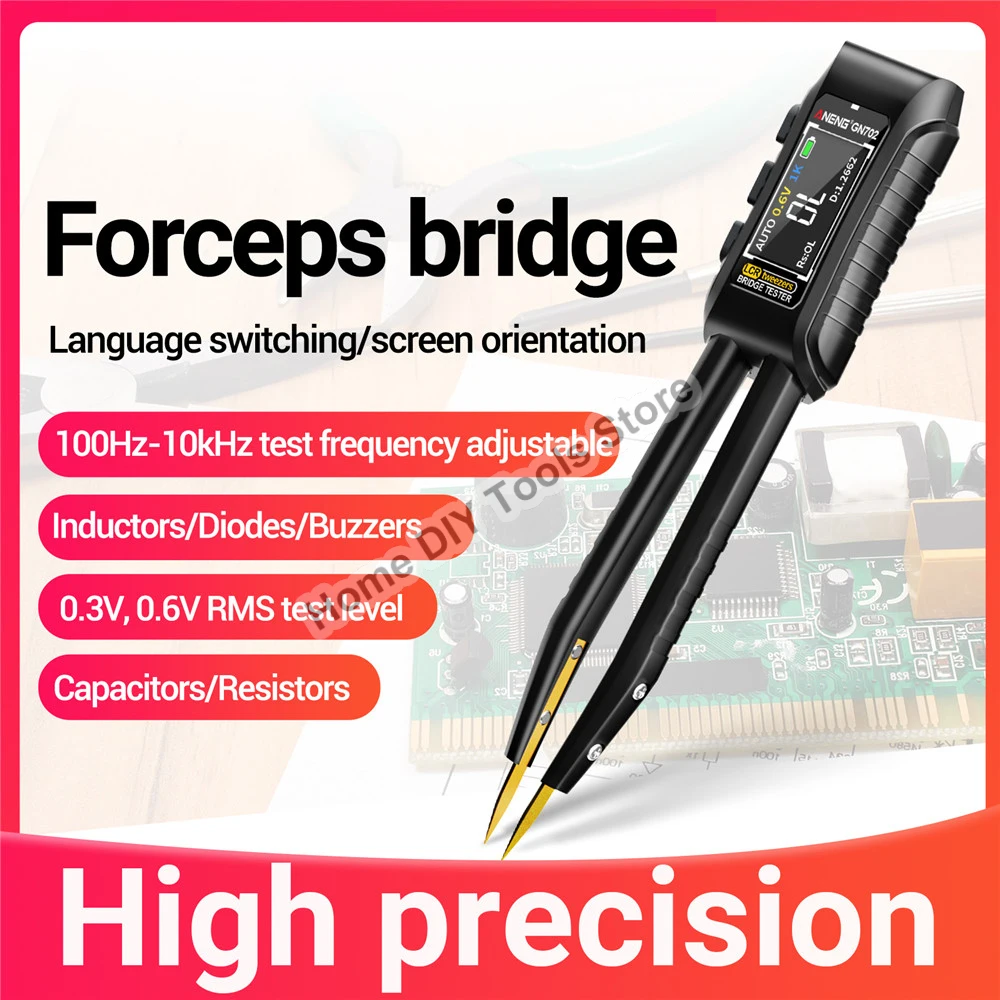

ANENG GN702 Digital LCR SMD ESR Tester Smart Tweezer Meter Resistance Capacitance Continuity Diode Test Measurement Tools